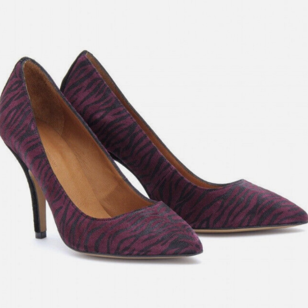 ISABEL MARANT Women's Size 37 Dark Purple / Black Zebra Print Suede Pumps